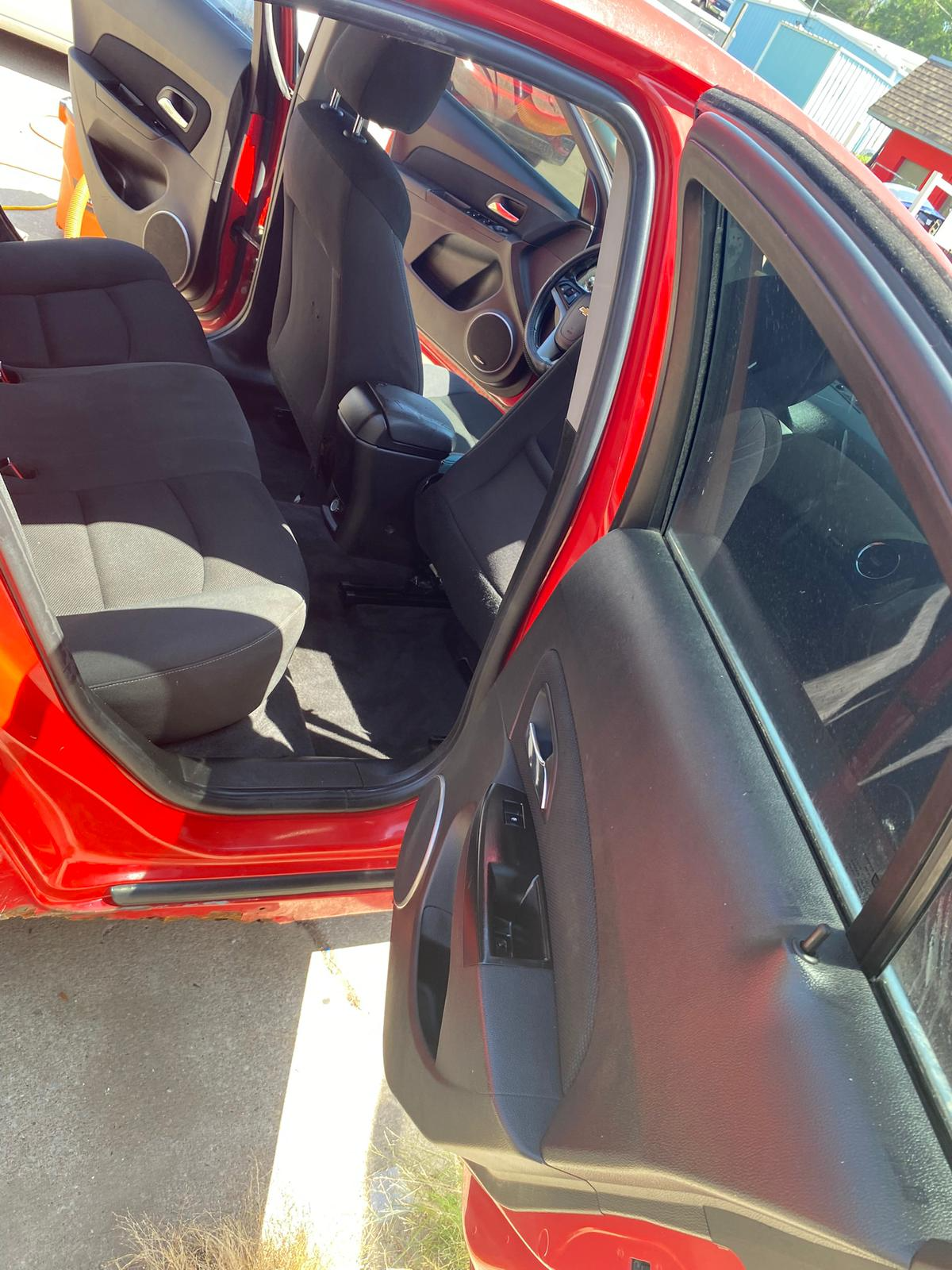Red Chevy interior rear door detailing